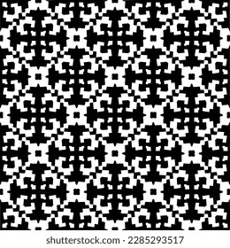Dark background with abstract shapes. Black and white texture. Seamless monochrome repeating pattern for web page, textures, card, poster, fabric, textile.