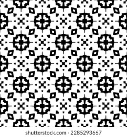 Dark background with abstract shapes. Black and white texture. Seamless monochrome repeating pattern for web page, textures, card, poster, fabric, textile.