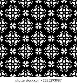 Dark background with abstract shapes. Black and white texture. Seamless monochrome repeating pattern for web page, textures, card, poster, fabric, textile.