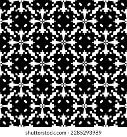 Dark background with abstract shapes. Black and white texture. Seamless monochrome repeating pattern for web page, textures, card, poster, fabric, textile.