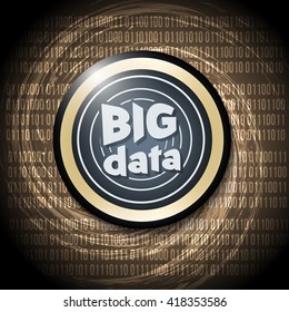 Dark background with abstract spirals and big data icon