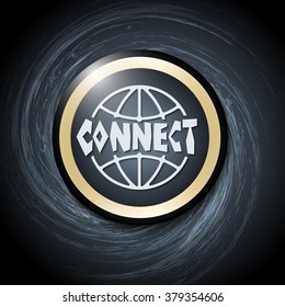 Dark background with abstract spirals and connect icon