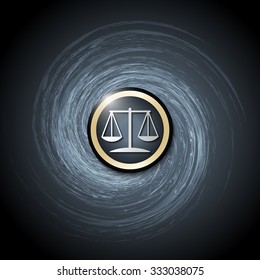Dark background with abstract spirals and justice symbol