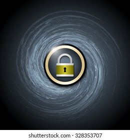 Dark background with abstract spirals and padlock