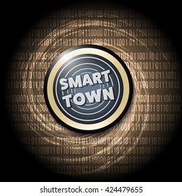 Dark background with abstract spirals and smart town icon