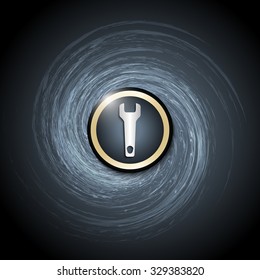 Dark background with abstract spirals and spanner