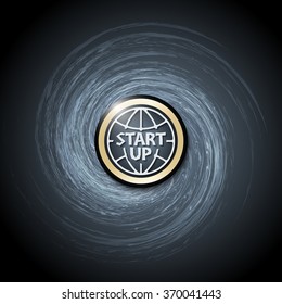 Dark background with abstract spirals and start up icon