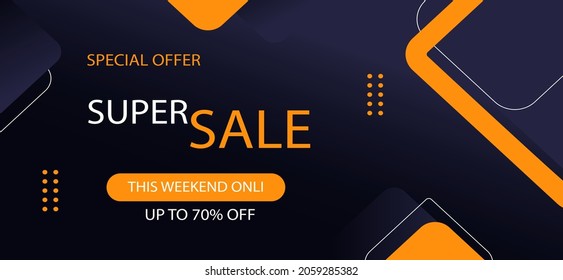 Fondo oscuro, oferta especial de banner, venta con cuadrados