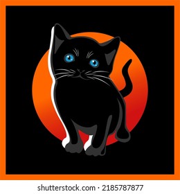 
Dark background black cat illustration on full moon