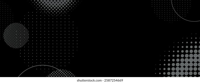 Dark background with black and gray dots, creating a modern, textured background with a black and gray color scheme. Circle pattern background vector. Black background.