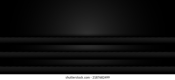Dark background with black overlap layers. Modern abstract vector texture.