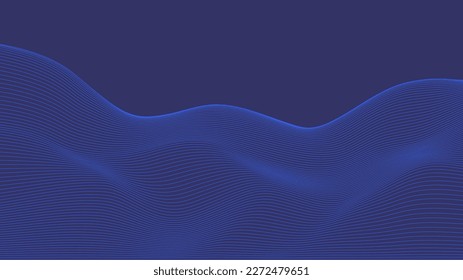 Dunkler Hintergrund Blue Graue Wellenlinien. Blühende blaue Wellen Design Abstrakte digitale Welle. Fluss. Line Vector Illustration für technologisches futuristisches Innovationskonzept, moderner Hintergrund Grafisches Design Space Hill