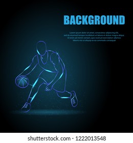 Dark background with blue outline basketball player and shining dots