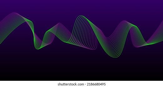 Dark background Blue Pink wave lines. Flowing waves design Abstract digital equalizer sound wave. Flow. Line Vector illustration for tech futuristic innovation concept background Graphic design EPS 10