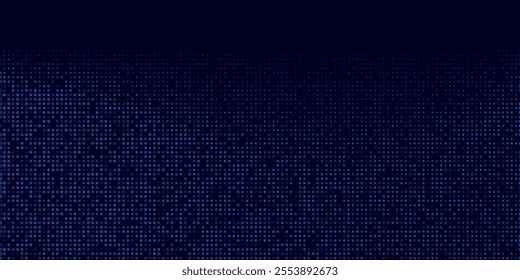 Dark background with blue pixel pattern. Vector illustration of abstract bg with geometric square elements grid.