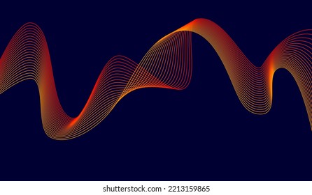 Dark Background Blue Red Yellow Wave Lines. Flowing Waves Design Abstract Digital Equalizer Sound Wave. Flow Line Vector Illustration For Tech Futuristic Innovation Concept Background Graphic EPS 10