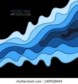 Dark background with blue wavy lines in the style of paper cut.