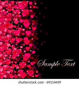 Dark background with blurry hearts, illustration