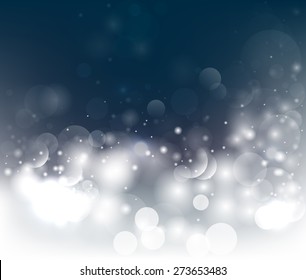 Dark background with bokeh and glow. Abstract winter background. Magic light vector background.