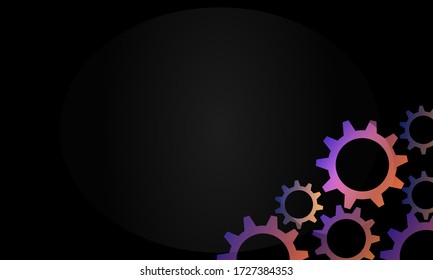 Fondo oscuro con un centro brillante y marchas en la esquina inferior derecha. Documento de trabajo para el diseño del concepto de mecanismos e industria.
