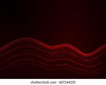 Dark background with bright red laser waves