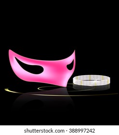 dark background and carnival pink half mask with bracelet