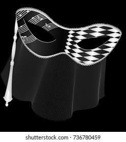dark background and carnival white black halfmask with veil
