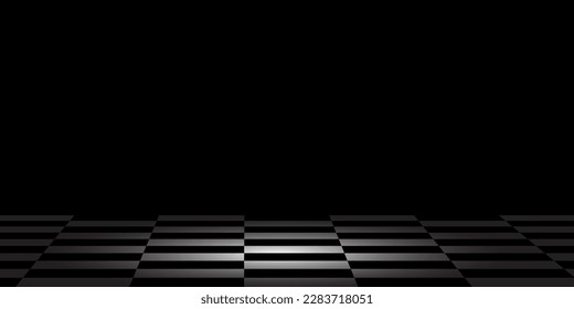 Dark Background Checkered Tile Floor Perspective View Empty Room Vector illustration