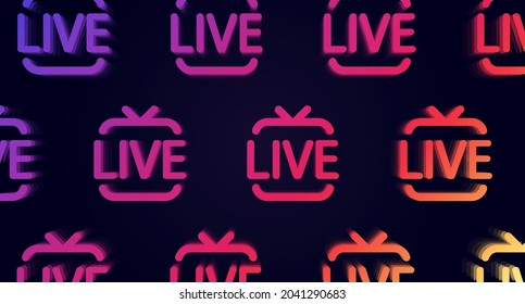 Dark background with colored gradient live broadcast buttons. Online broadcasting, blogging, stream. Vector illustration 