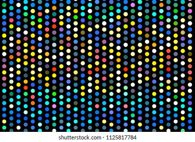 Dark background with colorful balls. Abstract lights garlands, night lamps. Vector illustration