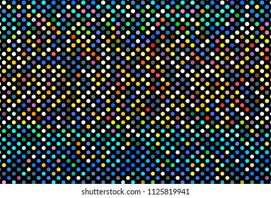 Dark background with colorful balls. Abstract lights garlands, night lamps. Vector illustration