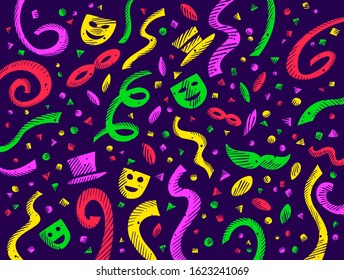 Dark background with colorful carnival designs