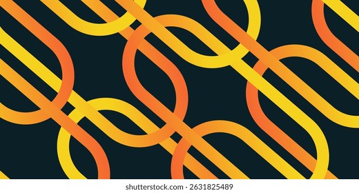 Dark background with colorful dynamic 0range and yellow rectangle curved shape pattern. Abstract template and modern stylish texture background