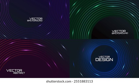 Dark background with colorful gradient neon lines. Vector illustration. Design for wallpaper, banner, background. 