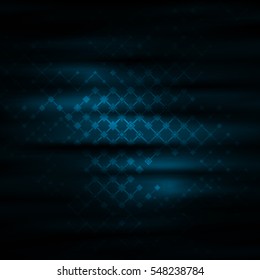 Dark background with connecting lines and geometric shapes