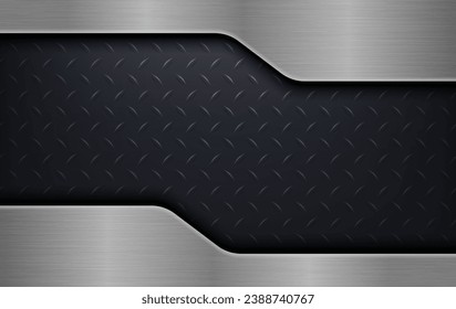 El fondo oscuro consiste en líneas metálicas reflectantes. Hoja metálica de patrón de diamante. Fondo industrial negro plateado. Ilustración vectorial. Eps 10.