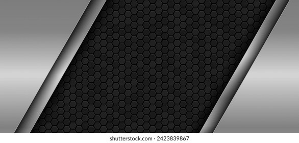 The dark background consists of reflective metallic lines. hexagonal metal texture background