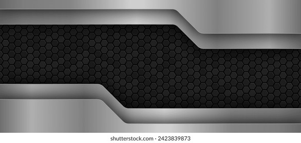 The dark background consists of reflective metallic lines. hexagonal metal texture background
