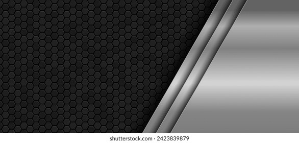 The dark background consists of reflective metallic lines. hexagonal metal texture background