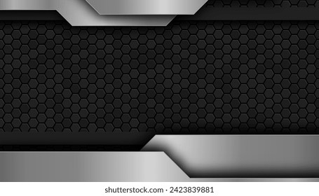 The dark background consists of reflective metallic lines. hexagonal metal texture background