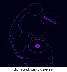 Dark background with contrasting magenta lines. The illustration shows an old telephone. The illustration symbolizes a night call.