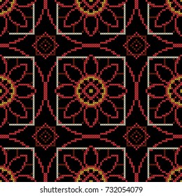 Dark background for cross stitch upholstery fabric vector illustration. Seamless pattern.
