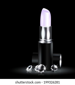 dark background, crystals and a lipstick in black