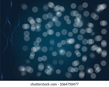 Dark background decorated with bokeh and colorful beams.