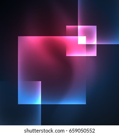 Dark background design with blue shiny glowing effects, lines and glass squares