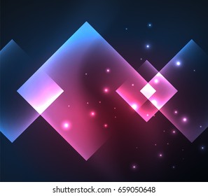 Diseño de fondo oscuro con efectos brillantes azules, líneas y cuadrados de vidrio