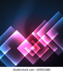 Dark background design with blue shiny glowing effects, lines and glass squares