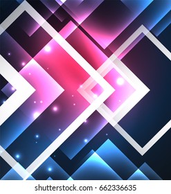 Dark background design with blue shiny glowing effects, lines and glass squares