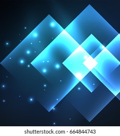 Dark background design with blue shiny glowing effects, lines and glass squares