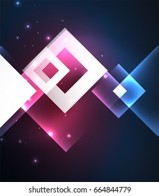 Dark background design with blue shiny glowing effects, lines and glass squares